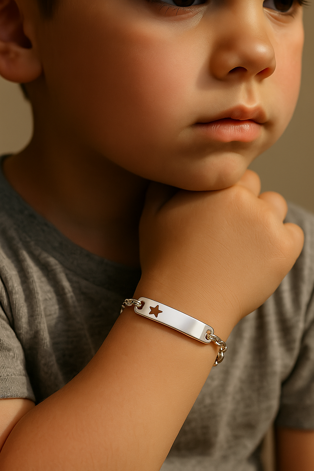 Pulsera de plata modelo Esten con estrella calada y plaquita