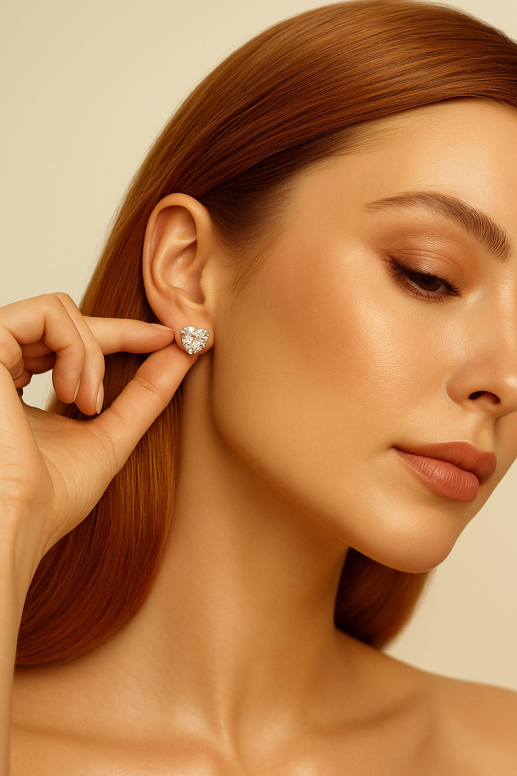 Aros con circón Corazón modelo Cora