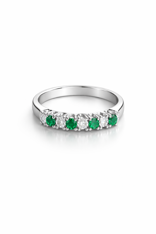 Anillo Oro Blanco Esmeraldas y Diamantes modelo Ivy