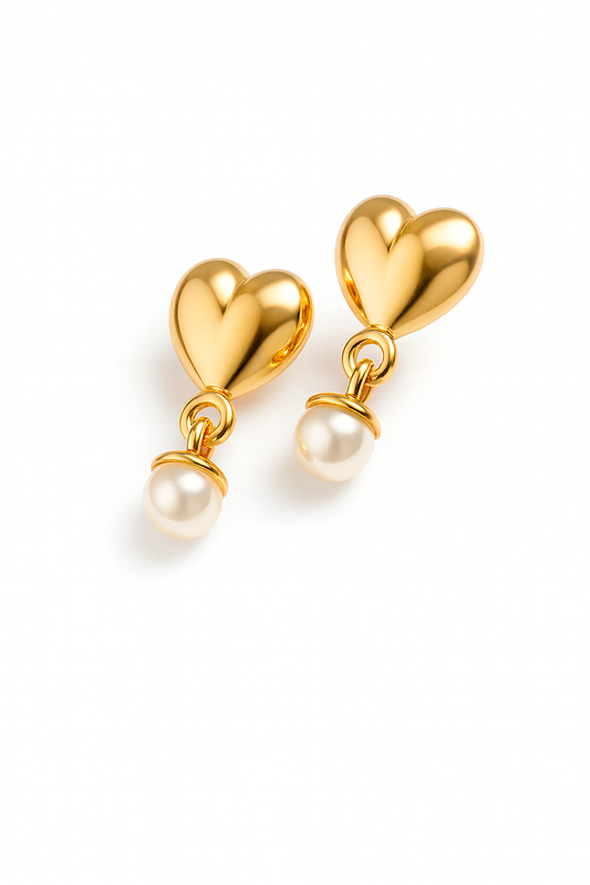 Aros semi colgantes Corazón & Perla de Oro 18K modelo Amare