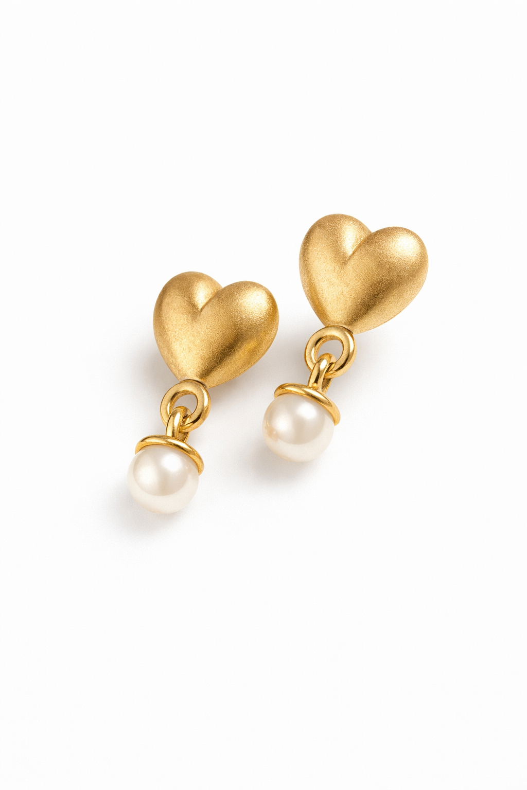 Aros semi colgantes Corazón & Perla de Oro 18K modelo Amare
