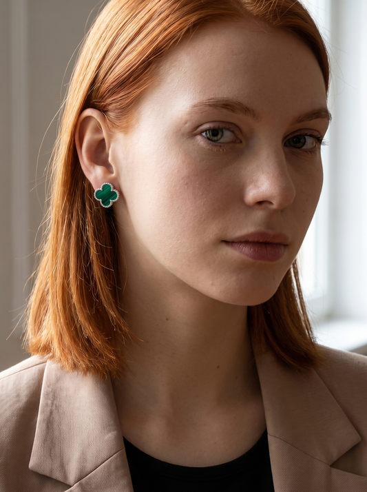 Aros Trébol de Malaquita modelo Clover